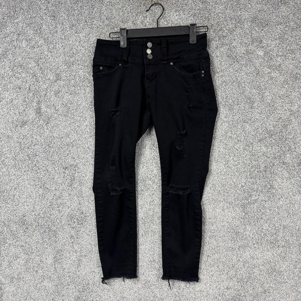 YMI WannaBettaButt Skinny Jeans Juniors 3 26x22 Black Denim Distressed Crop Punk
